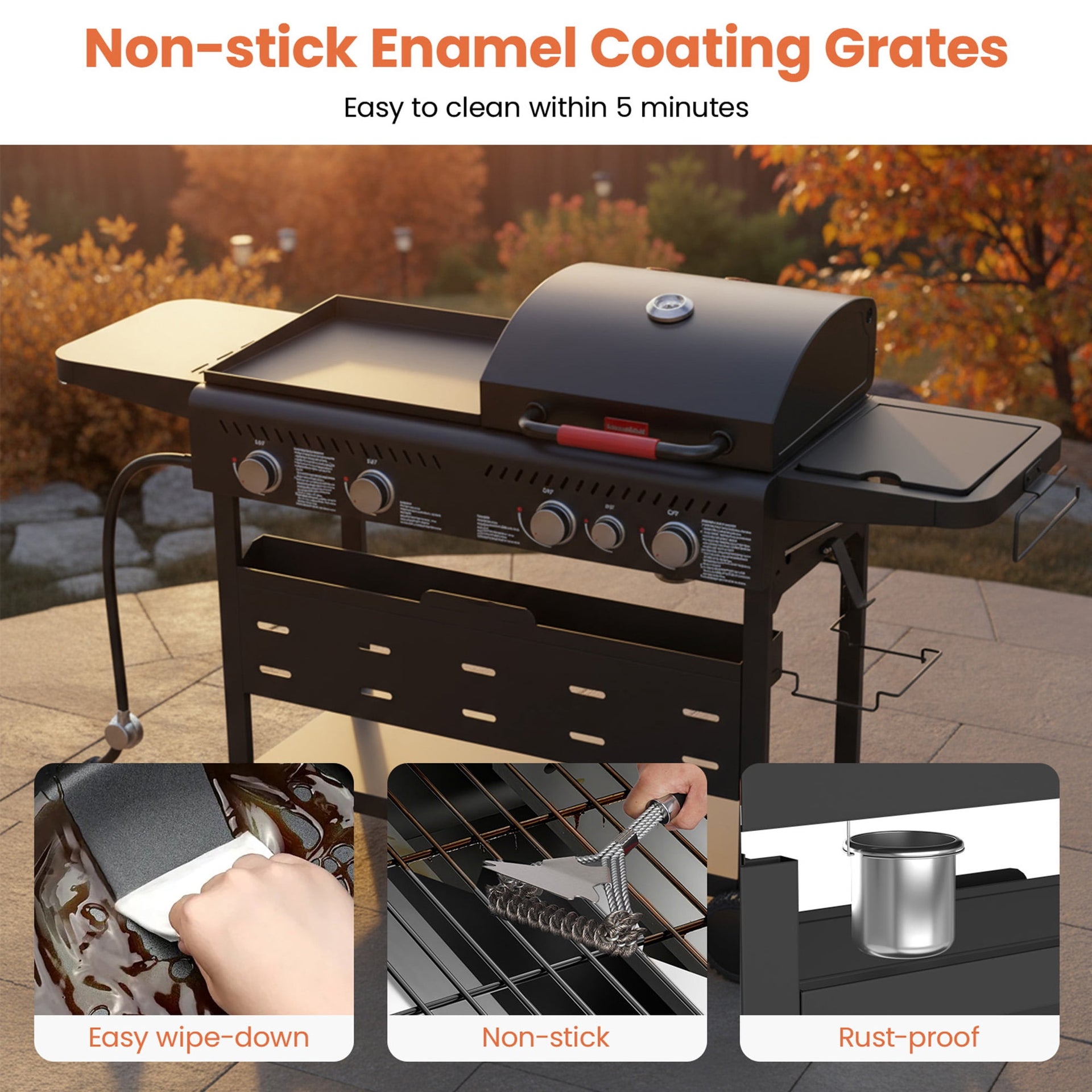 50,000 BTU Grill and Griddle Combo, 702 SQ.IN Cooking Space, Non-Stick Porcelain Enamel Grates, for Backyard BBQ, Outdoor Cooking