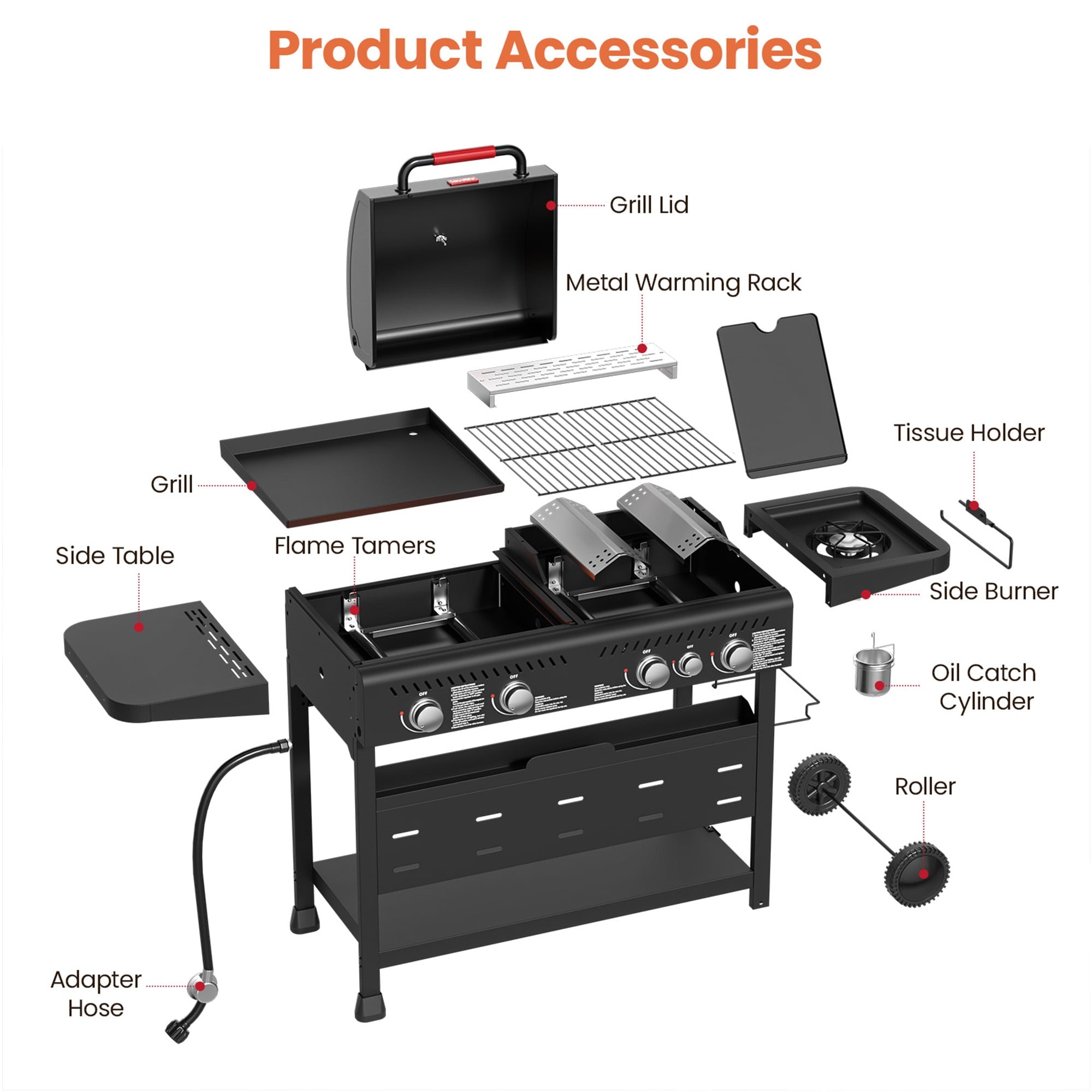 50,000 BTU Grill and Griddle Combo, 702 SQ.IN Cooking Space, Non-Stick Porcelain Enamel Grates, for Backyard BBQ, Outdoor Cooking